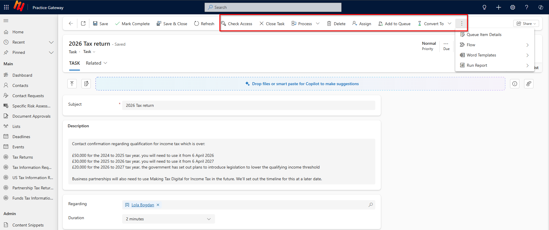 Accessing the Contact Request Section